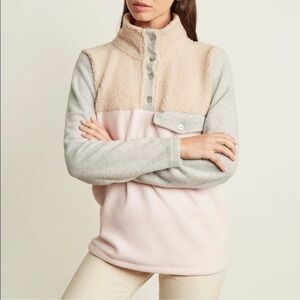 DONNI. Pink, Gray, and Cream Fleece Pullover